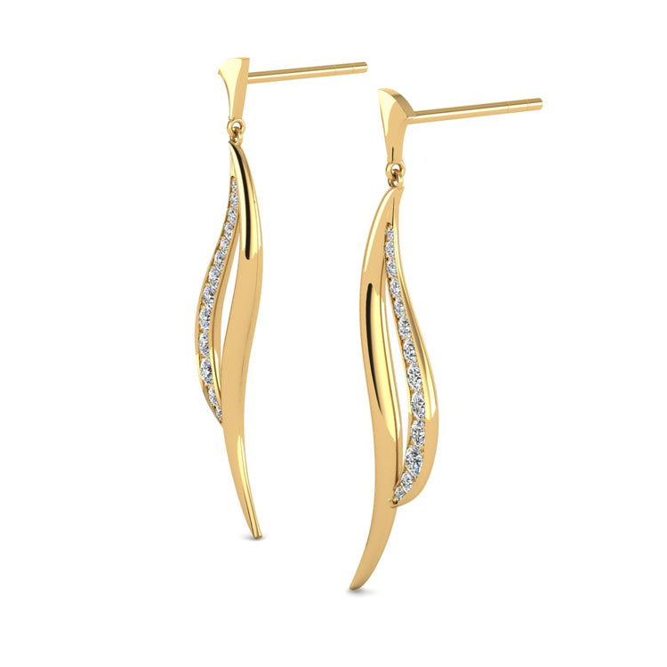 Elegance Large Yellow Gold and Diamond Earrings Perspective View