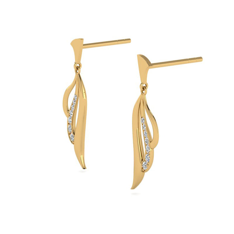 Elegance Three Strand Yellow Gold and Diamond Earrings Perspective view