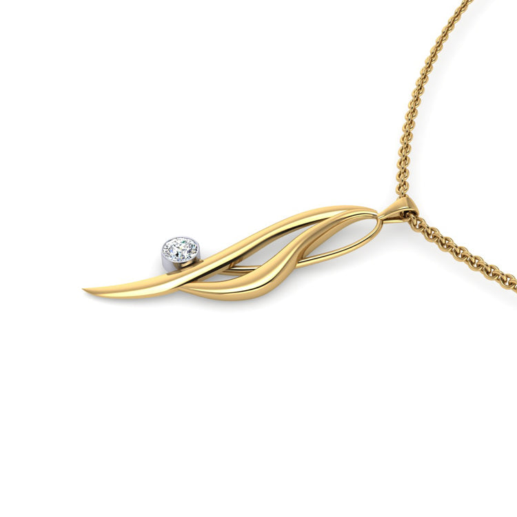 Elegance yellow gold and diamond pendant perspective view