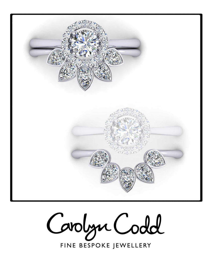 Fitted Sunflower Diamond and Platinum Bespoke Wedding Ring