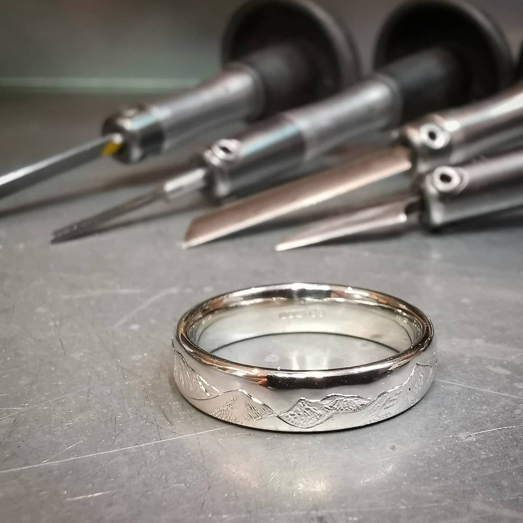 Engraved Helvellyn Skiddaw Bespoke Wedding Ring