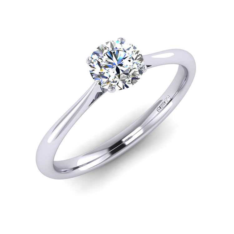 Platinum diamond engagement ring with open shoulders perspective view