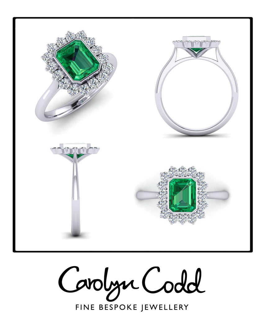 Remodelled Emerald and Diamond Platinum Ring