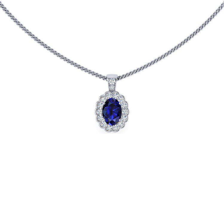 Sapphire and Diamond Cluster Platinum Pendant