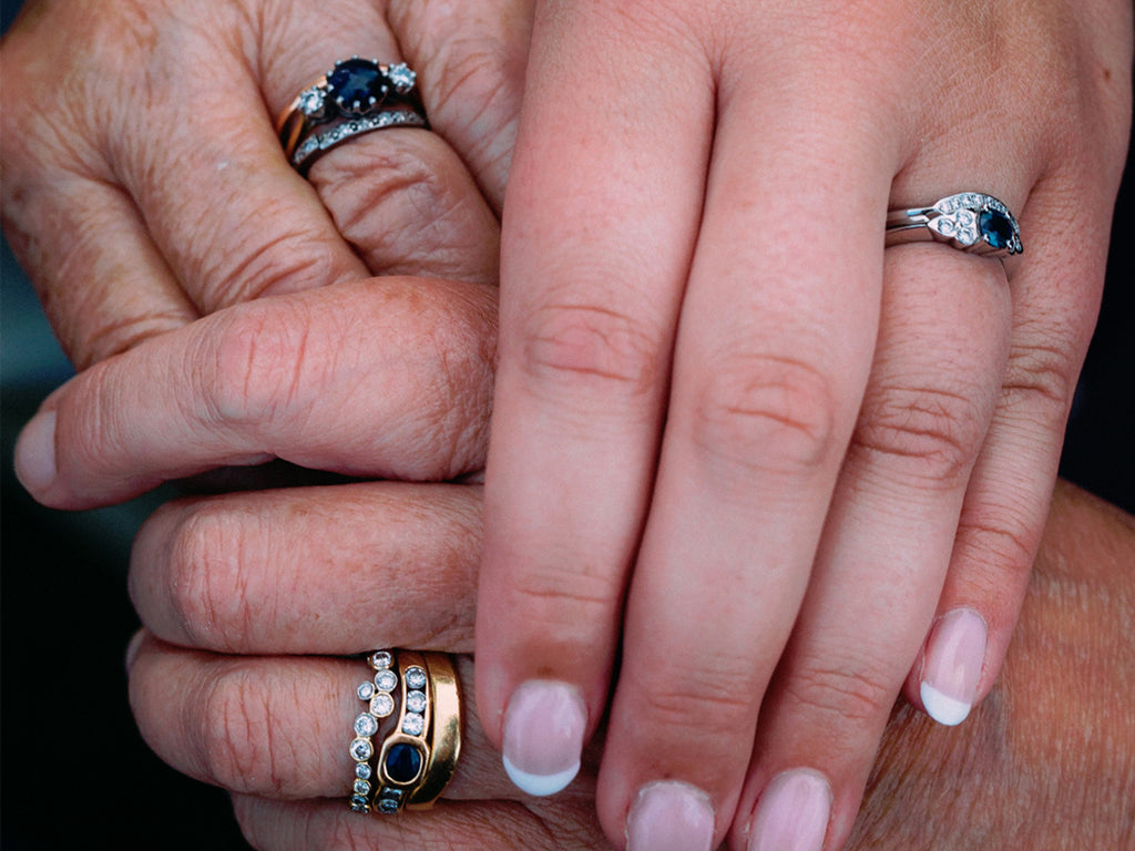 Three generations with their bespoke rings from Carolyn Codd