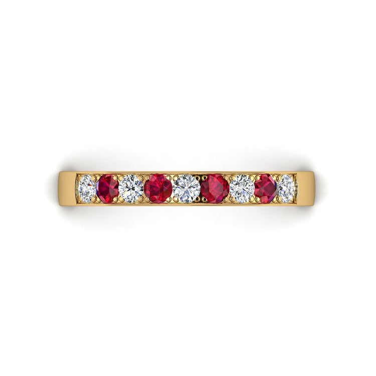 18ct Gold 3mm Eternity Ring with Ruby and Diamond Looking Down View