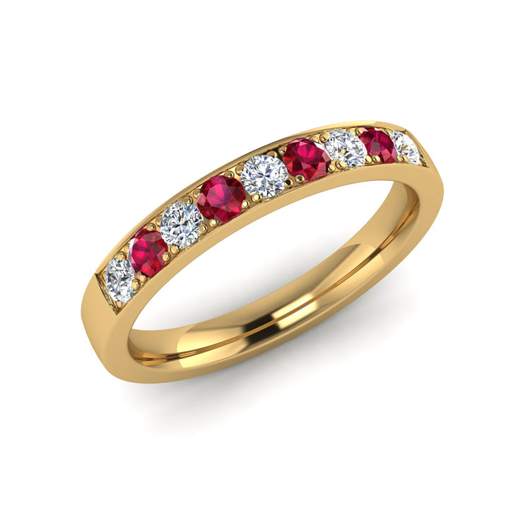 18ct Gold 3mm Eternity Ring with Ruby and Diamond Perspective View