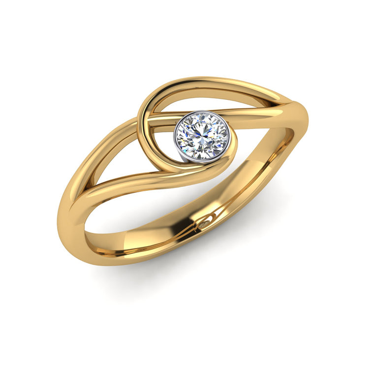 18ct Gold and Fine Diamond Curlicue Ring Perspective View