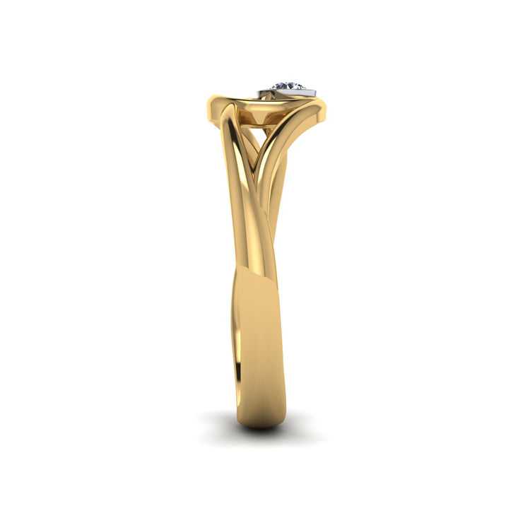 18ct Gold and Fine Diamond Curlicue Ring Side View