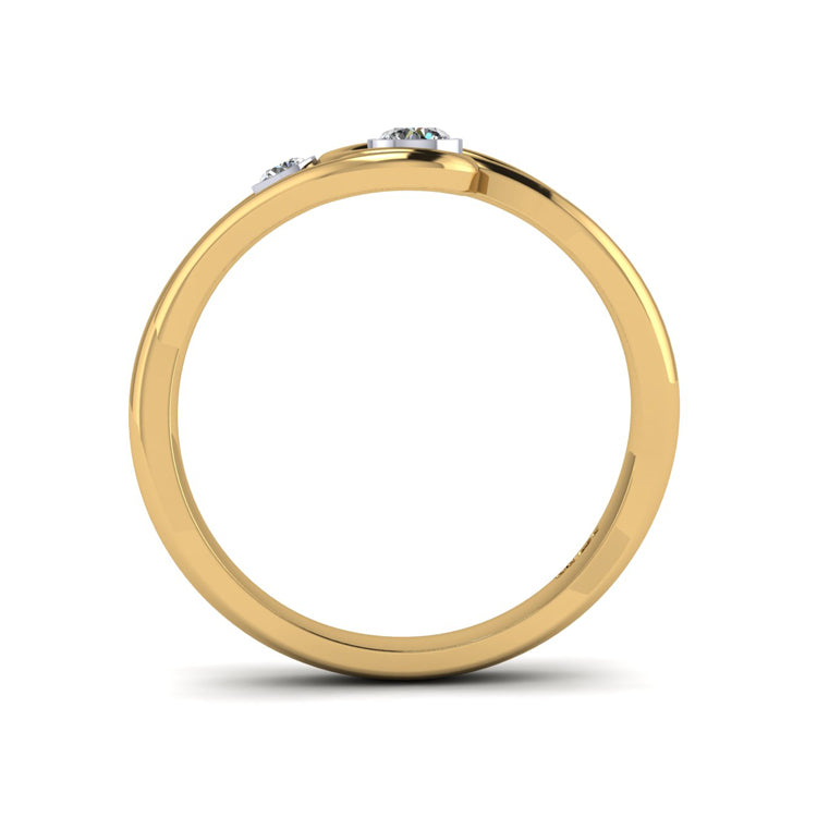 18ct Yellow Gold and Two Fine Diamond Curlicue Ring Through Finger View