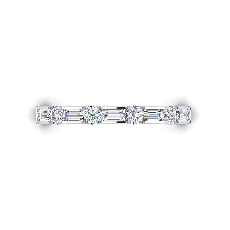 Alternating Round and Baguette Cut Diamond Platinum Eternity Ring Looking Down View