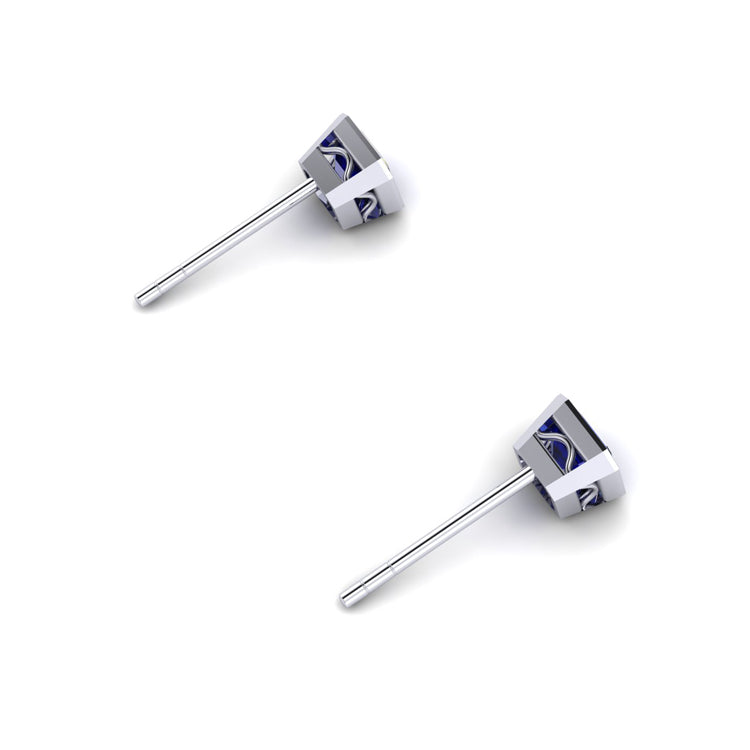 Blue Sapphire Platinum Stud Earrings Perspective View