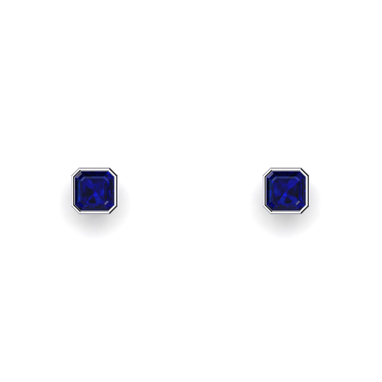 Blue Sapphire Platinum Stud Earrings front View