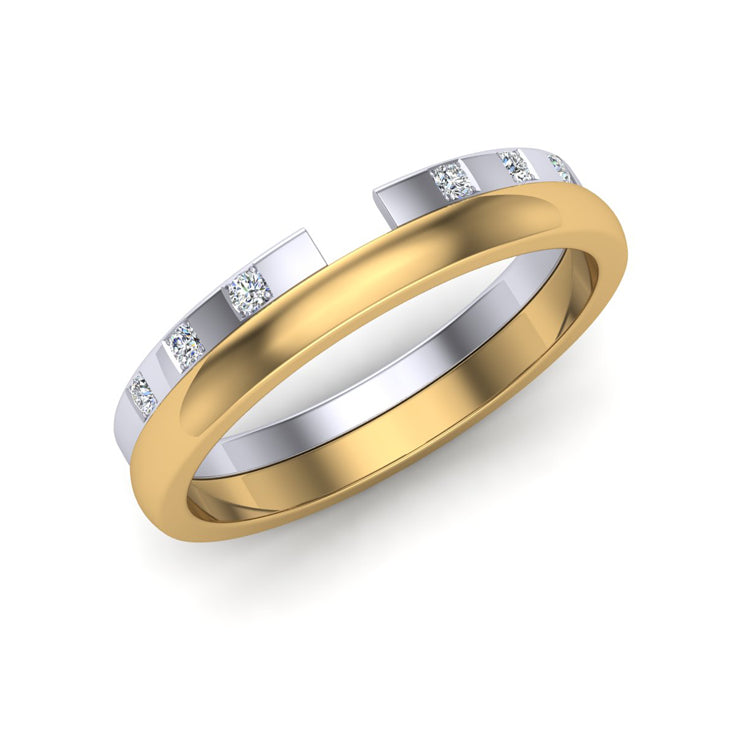 Diamond Platinum and 18ct Yellow Gold Fitted Ladies Wedding Ring Perspective View