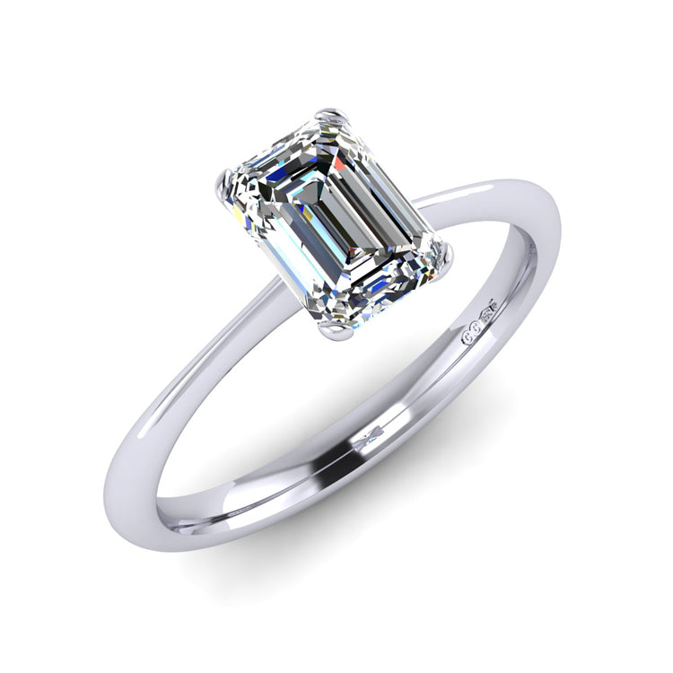 Emerald Cut Diamond Platinum Solitaire Ring Perspective View