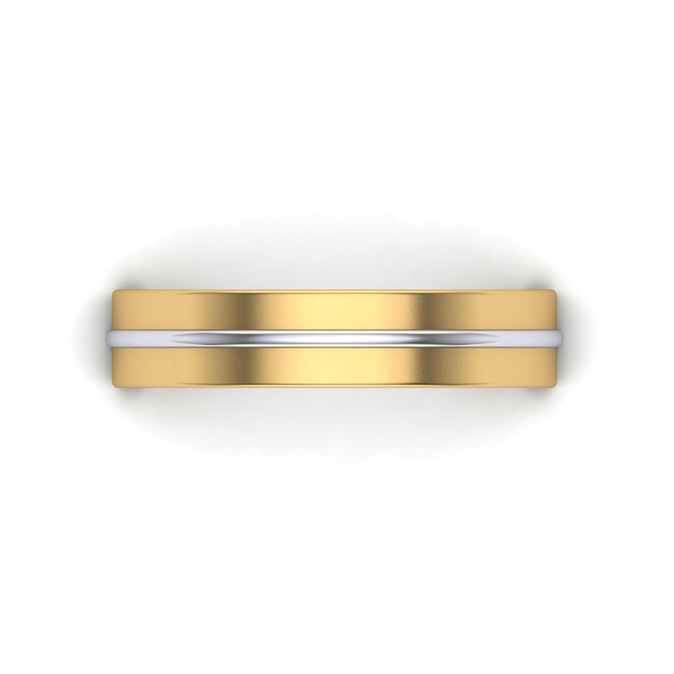 Gents Gold Wedding Ring With Platinum Wire Detail Looking Down View