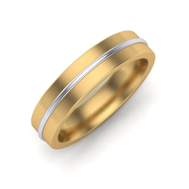 Gents Gold Wedding Ring With Platinum Wire Detail Perspective View