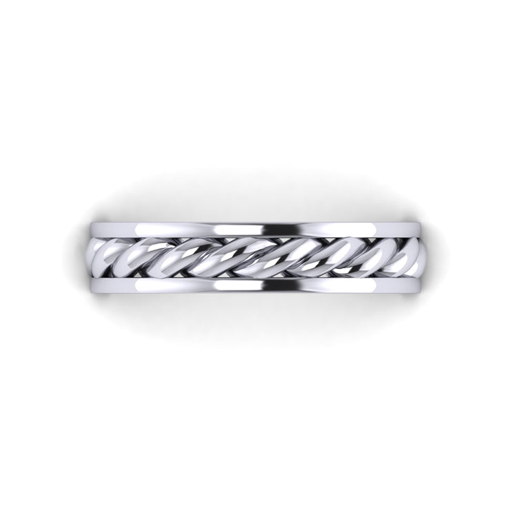 Men's Platinum Twist Band with Boarders Looking Down View