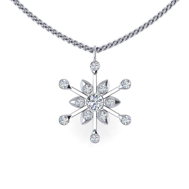 Large Snowflake Platinum and Diamond Pendant Front View