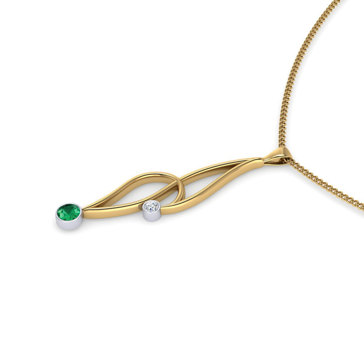 Natural Emerald 18ct Yellow Gold Curlicue Pendant Perspective View