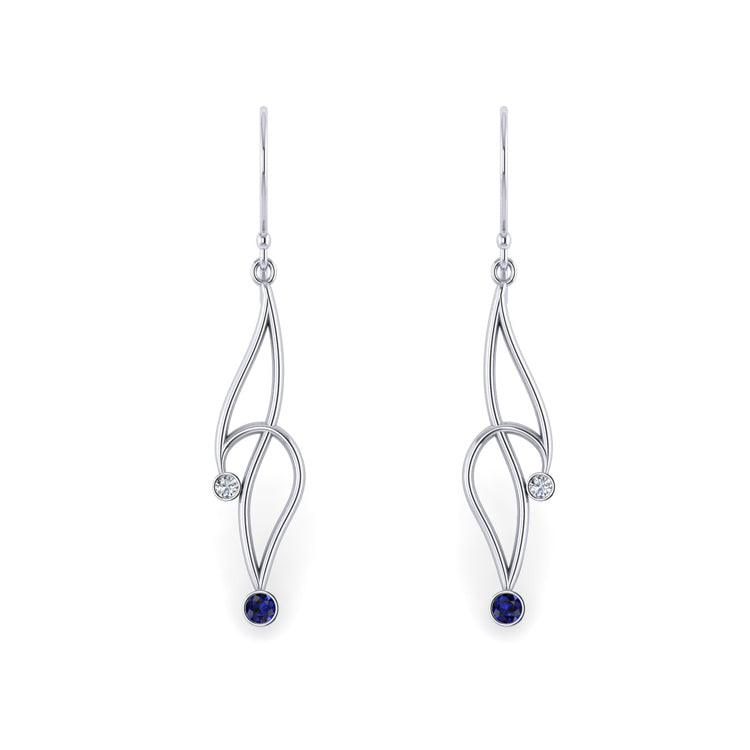 Natural Sapphire 18ct White Gold Curlicue Earrings