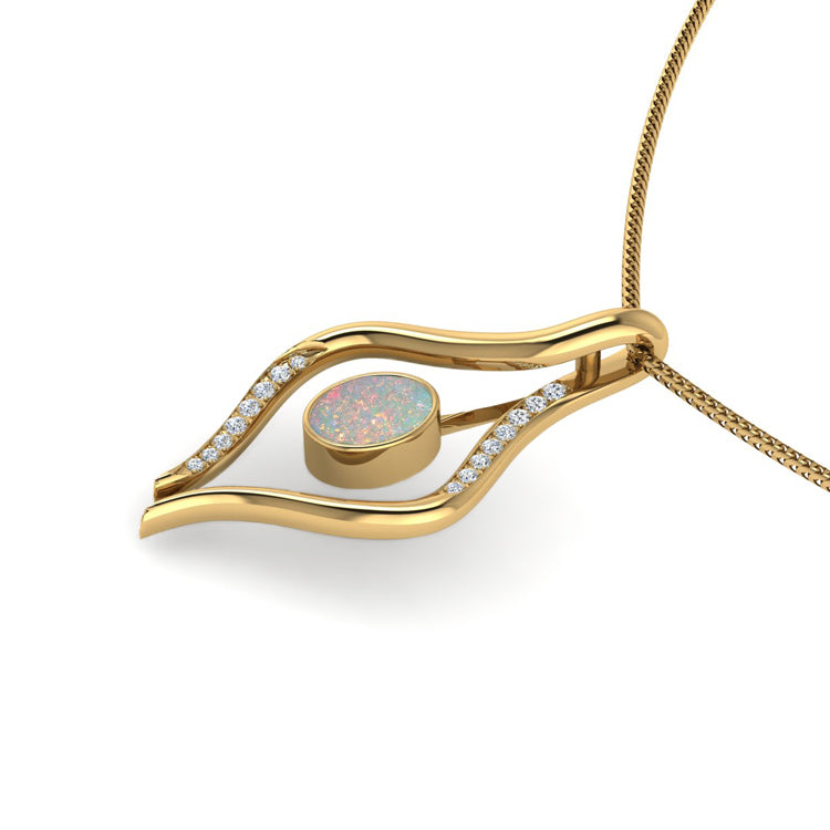 Opal and Diamond 18ct Yellow Gold Pendant Perspective View