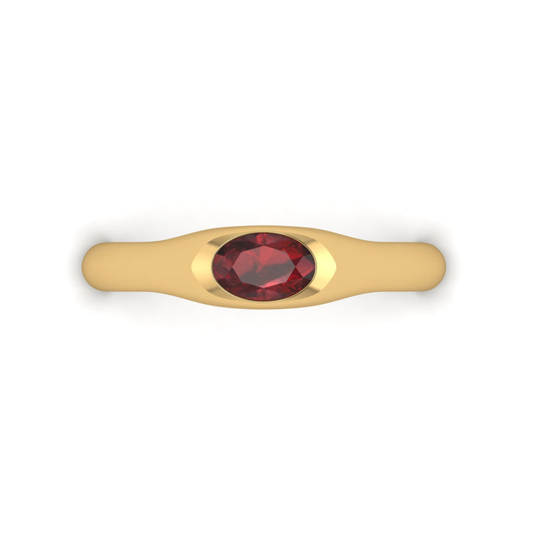 Oval Garnet 18ct Gold Solitaire Ring Looking Down View