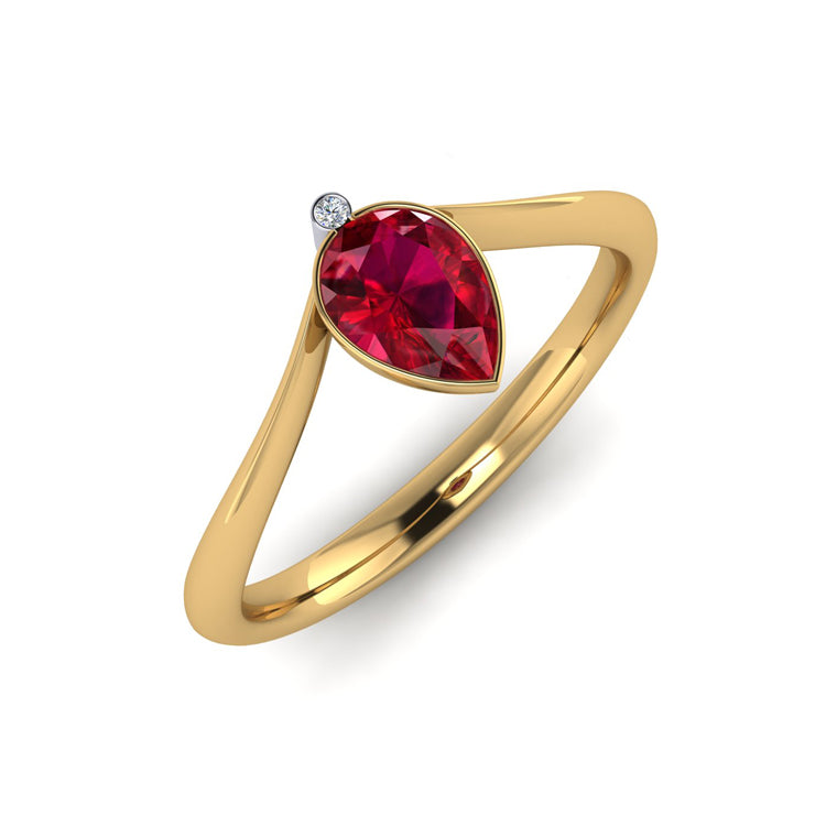 Pear Shape Natural Ruby and Diamond Gold Ring Perspective View
