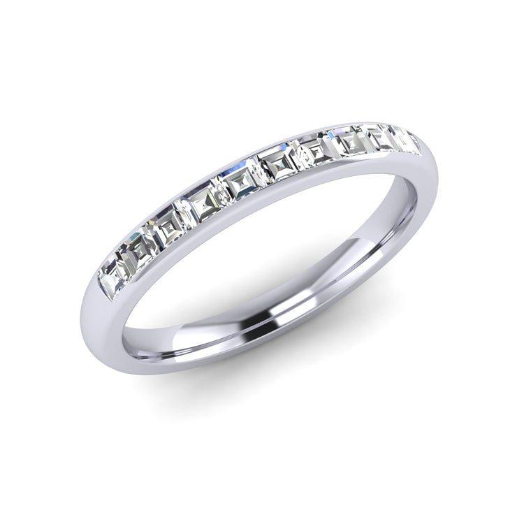 Platinum Eternity Ring with Channel Set Carré Cut Diamonds Perspective View