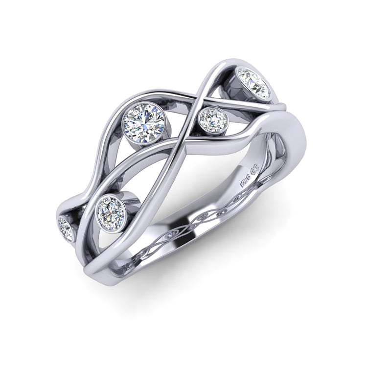 Platinum Open Wave Curlicue Ring with Fine Diamonds Perspective View