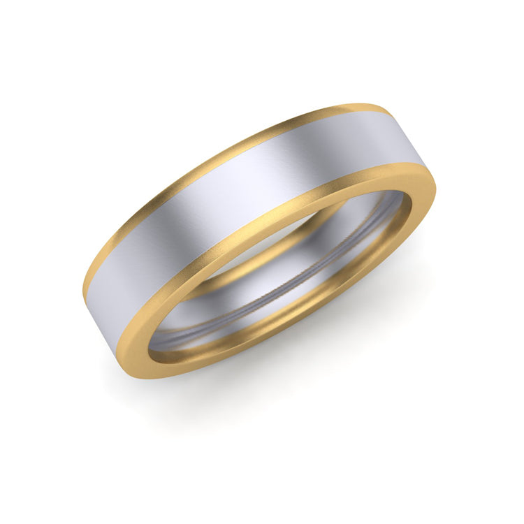 Platinum Wedding Ring With Gold Boarders Perspective View