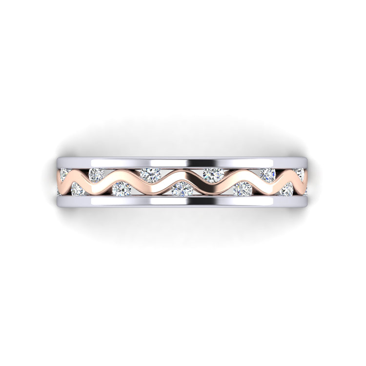 Platinum and 18ct Rose Gold Shimmer Ring with Fine Diamonds Looking Down View