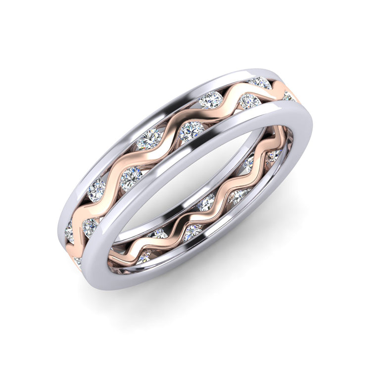 Platinum and 18ct Rose Gold Shimmer Ring with Fine Diamonds Perspective View