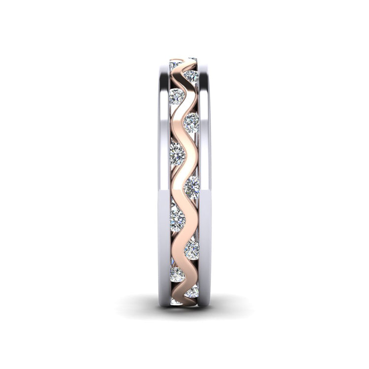 Platinum and 18ct Rose Gold Shimmer Ring with Fine Diamonds Side View