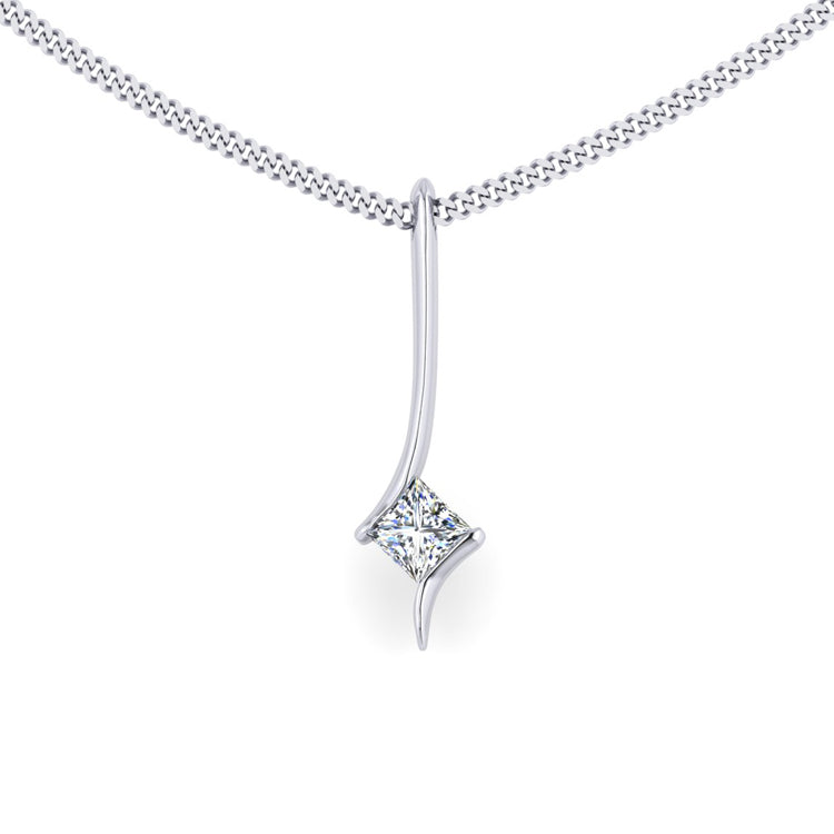 Princess Cut Diamond Platinum Drop Pendant Front View
