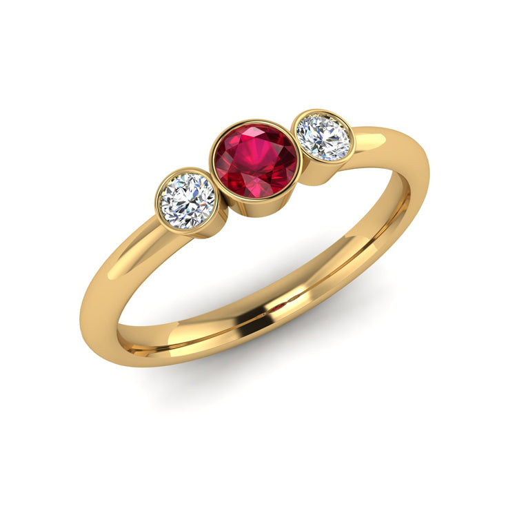Ruby Ring with Diamond Collet Set 18ct Gold Perspective View