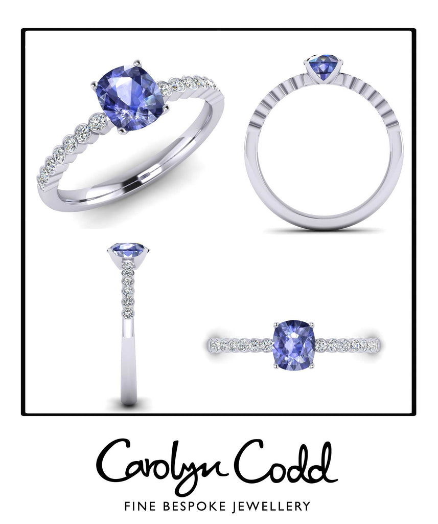 Bespoke Sapphire and Diamond Scalloped Platinum Dress Ring