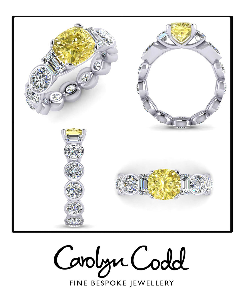 Canary Diamond Platinum Carved Bespoke Dress Ring