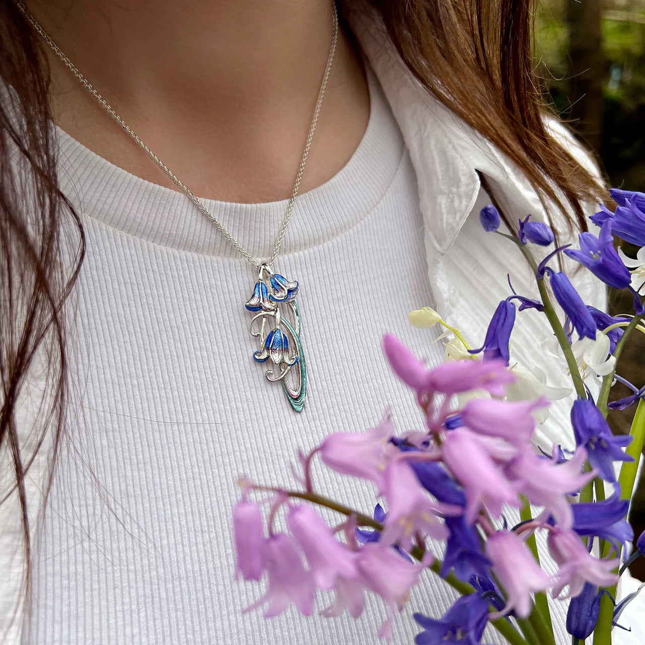 Bluebell Enamel Dress Pendant Necklace in Sterling Silver