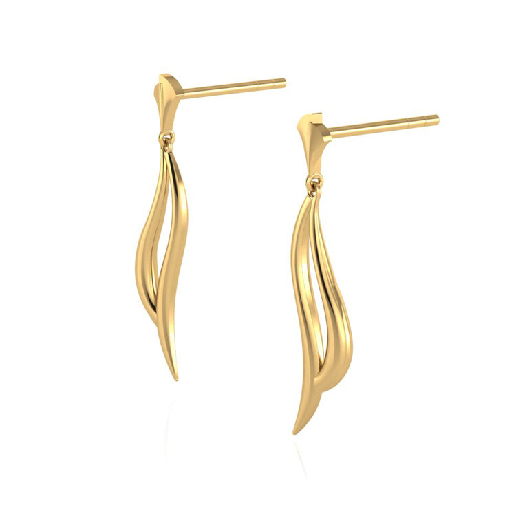 Elegance Two Strand Yellow Gold Earrings perspective view