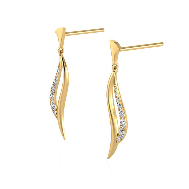 Elegance Two Strand Yellow Gold and Diamond Earrings perspective view