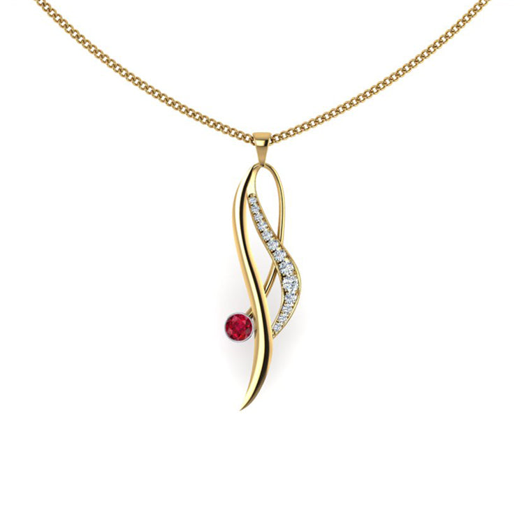 Fine Ruby and 9ct Yellow Gold diamond encrusted 'Elegance' Pendant