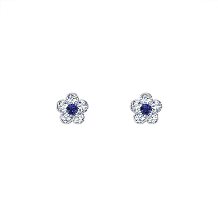 Floral diamond and blue sapphire platinum studs