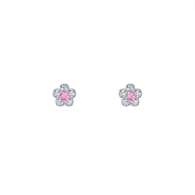 Floral pink sapphire diamond platinum studs