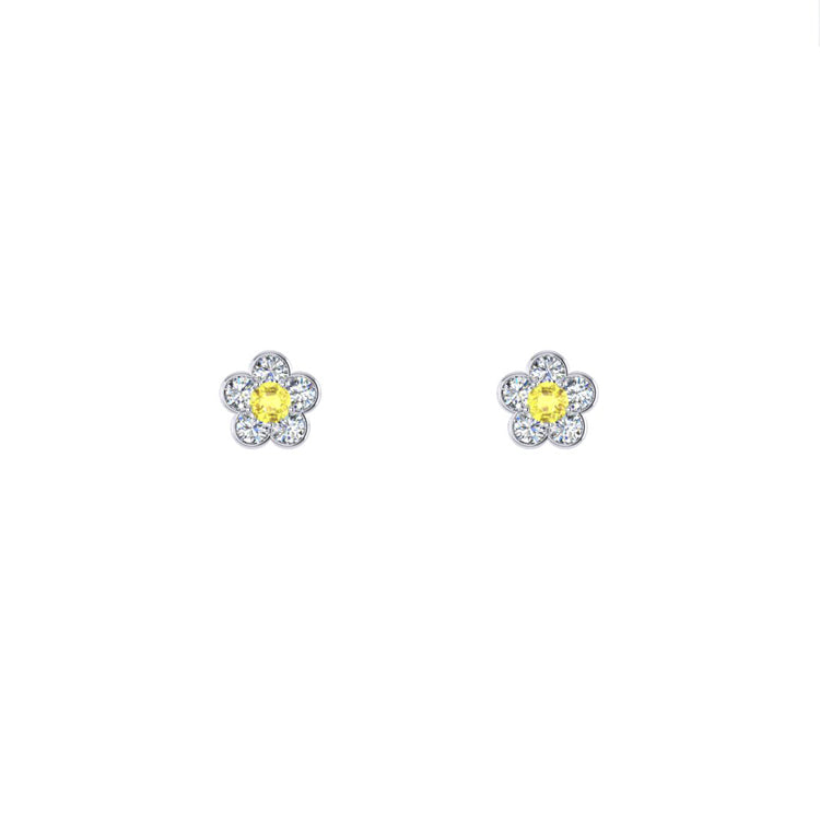 Floral yellow sapphire diamond platinum studs
