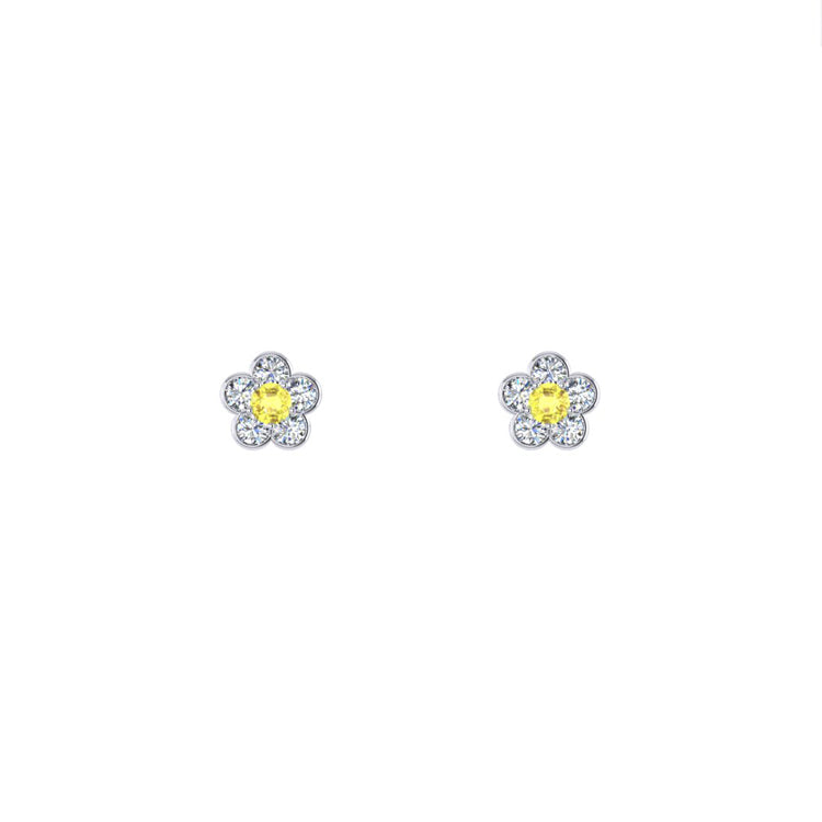 Floral yellow sapphire diamond platinum studs