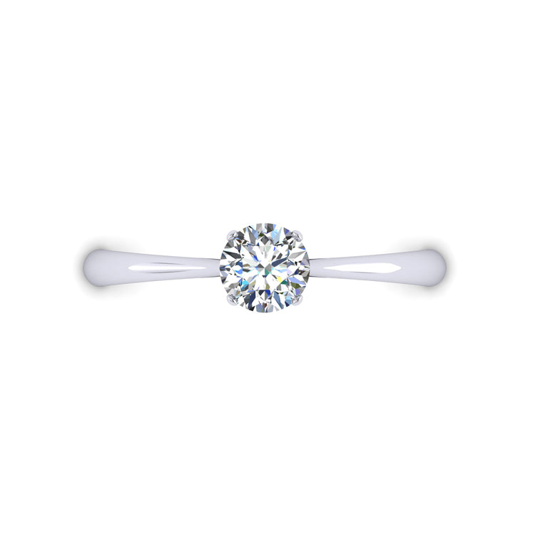 Platinum diamond engagement ring with open shoulders looking down view