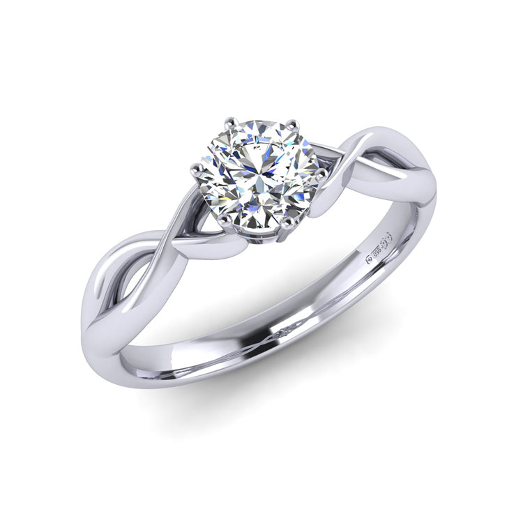 Round Diamond Solitaire Platinum Cross Over Ring Perspective View