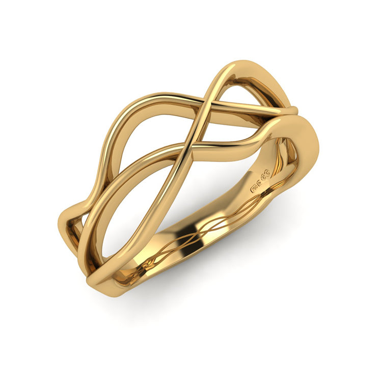 18ct Gold Open Wave Curlicue Ring Perspective View