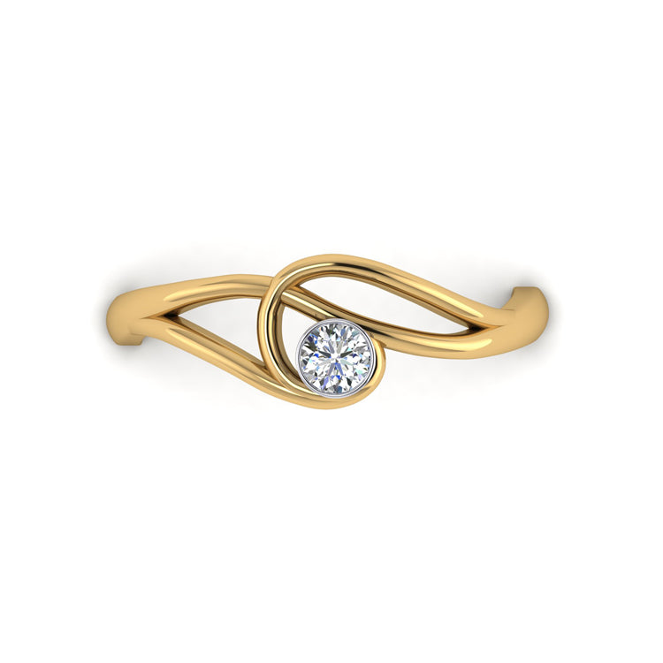 18ct Gold and Fine Diamond Curlicue Ring Looking Down View